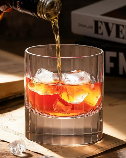 KAMMAK Crystal Whiskey Glasses Set of 2, 10.14 Oz Old Fashioned Tumbler with Delicate Cut Rim & Thick Heavy Base, Elegant Barware for Scotch, Bourbon, Cocktail, Wine - Ideal Gift & Home Drinkware