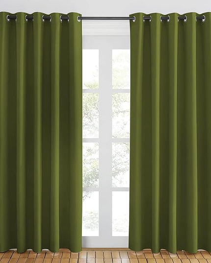 NICETOWN Olive Green Blackout Curtains 84 inch Length, Grommet Top Room Darkening Drapes for Bedroom Living Room, Light Blocking Window Covering for Privacy (W66 x L84 Inch, 1 Panel)