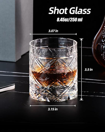 KAMMAK Old Fashioned Crystal Whiskey Glasses Set of 2, 8.45 oz (250 ml) Handmade Thick Base Tumbler with Delicate Rim & Seamless Design for Scotch, Bourbon, Cocktails, Lead-Free Barware