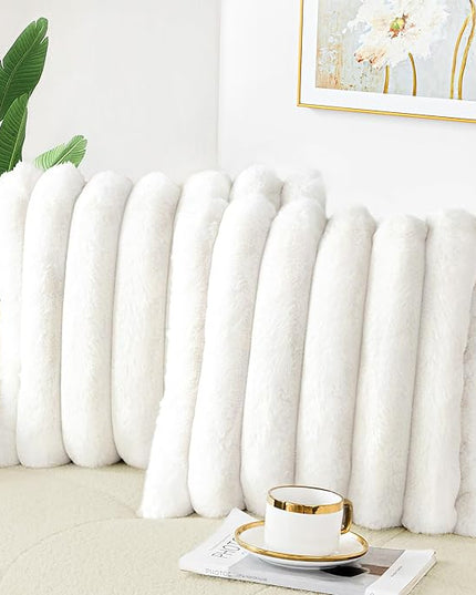 Touchat Double-Sided Rabbit Fur Pillow Covers Set of 2-16x16 Inch Ultra Plush Decorative Throw Pillows for Sofa, Bed & Home Decor, Cream