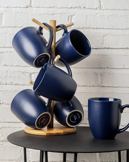 AmorArc 16oz Coffee Mugs Set of 6, Large Ceramic Coffee Mugs for Men, Women, Dad, Mom, Modern Coffee Mugs With Handle For Tea,Latte,Cappuccino,Cocoa. Dishwasher&Microwave Safe, Matte Blue
