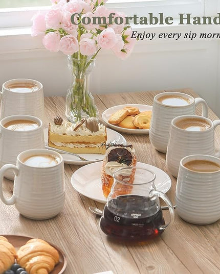 HASENSE Coffee Mugs, 12 Ounce Ceramic Coffee Cups Set of 4, Latte Mug with Handle for Milk, Cocoa, Cappuccino, Tea Cup for Wedding Gift, Dishwasher Microwave Safe, Clay-Infused White