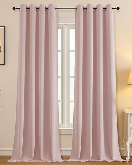 Simplebrand Blush Room Darkening Curtains for Bedroom Living Room 108 Inches Long 2 Panels Set, Thermal Insulated Curtains & Drapes, Solid Grommet Noise Reducing Window Treatment, W50 x L108 Inch