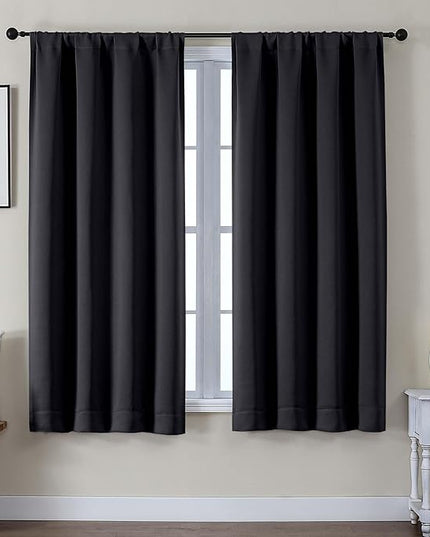 Gwine Halloween Black Blackout Curtains 63 Inch Length, Thermal Insulated Noise Reducing Window Curtains, Rod Pocket Black Out Curtain for Bedroom, Each 40Wx63L, 2PCS