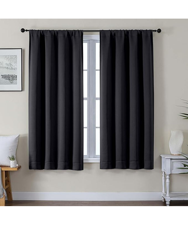 Gwine Halloween Black Blackout Curtains 63 Inch Length, Thermal Insulated Noise Reducing Window Curtains, Rod Pocket Black Out Curtain for Bedroom, Each 40Wx63L, 2PCS