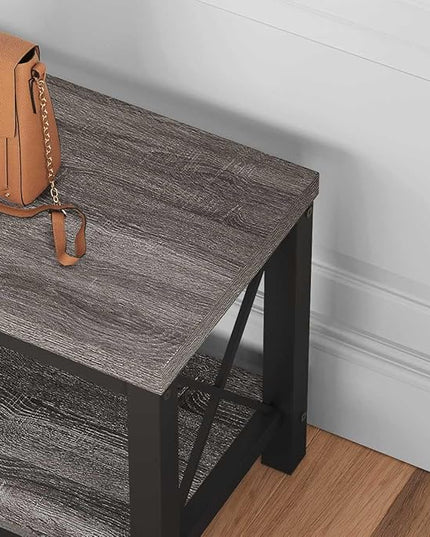 BON AUGURE Entryway Bench wiht Storage, Wood Metal Entry Way Bench, Modern Shoe Rack Benches for Bedroom Mudroom Foyer Indoor (47 inch Wide, Dark Grey Oak)