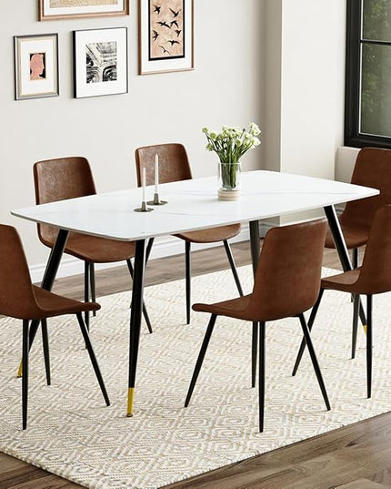 Dining Room Table Set for 6, Dining Table Set for 6 with Chairs, Sintered Stone Dining Set for 6, Easy to Assemble
