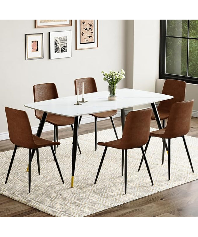 Dining Room Table Set for 6, Dining Table Set for 6 with Chairs, Sintered Stone Dining Set for 6, Easy to Assemble