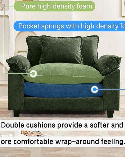 Modular Sectional Sofa, Comfy Cloud Couch Sectional Sofa, Chenille Sofa Sleeper Deep Seat Sofa with Throw Pillows for Living Room (Green, 53"- Single Seat)