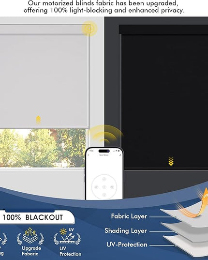 Motorized Blinds with Remote,100% Blackout Smart Roller Shades,Rechargeable Smart Blinds【Solar Panel Included】 Wireless Electric Cordless Shades with Cover Compatible with Alexa White 36 * 72