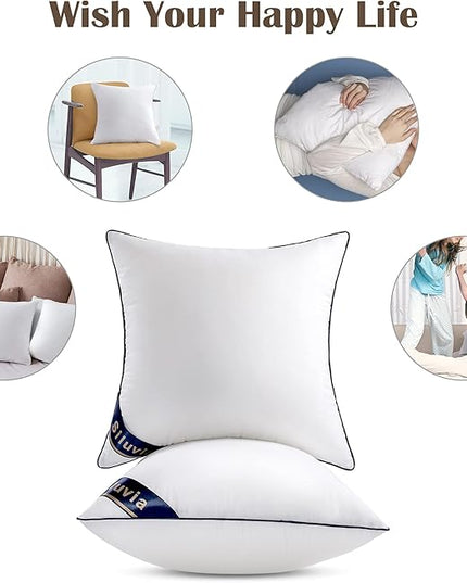 Siluvia 20"x20" Pillow Inserts Set of 2 Decorative Square Square Throw 20 Pillows with 100% Cotton Cover for Sofa, Couch, and Bed - White
