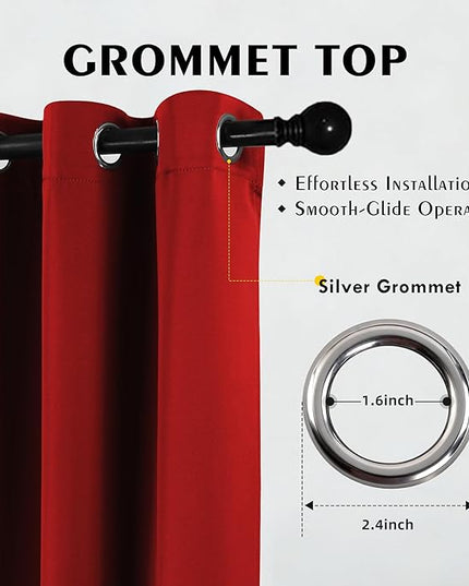 Room Darkening Curtains 63 Inch Length for Bedroom Living Room, Insulated Thermal Grommet Curtain Drapes, Blackout(60-90%,Not 100%) Window Treatment Decor, 2 Panels, 35x63, Red