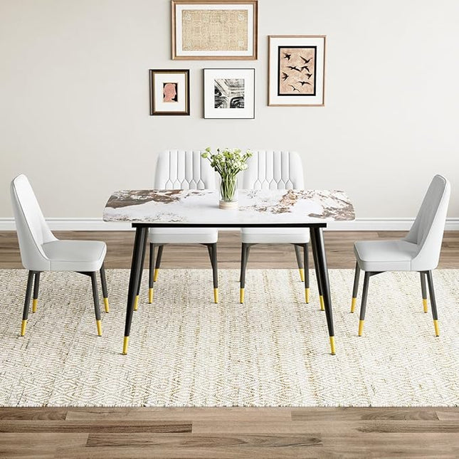 Small Dining Table Set for 4, 50'' Sintered Stone Dining Table with 4 Chairs, Easy to Assemble, Suitable for Small Spaces