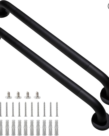 Shower Grab Bar, 2 Pack 24 Inch Black Bathroom Grab Bar, 1.25" Diameter 304 Stainless Steel Anti-Slip Grab Bars for Bathtubs and Showers, Handicap Shower Grab Bar for Seniors Elderly
