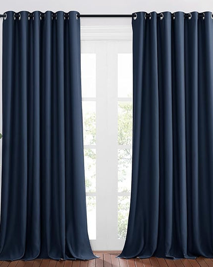 NICETOWN Blackout Draperies Curtain Panels - Window Treatment Thermal Insulated Solid Grommet Blackout Curtains/Panels/Drapes for Bedroom (Navy, Set of 2, 80 by 95 Inch)