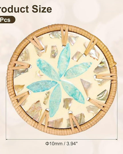 uxcell 2Pcs Handmade Woven Rattan Coasters, Heat-Resistant Drink Coasters for Coffee Table Dining Room Kitchen Coffee Wine Decor, Light Blue Petal