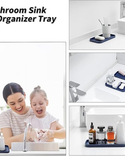 Silicone Kitchen Sink Organizer Tray for Multiple Usage,Eco-Friendly Sponges Holder for Kitchen Bathroom Counter or Sink,Dish Soap Dispenser,Scrubber,Bottle,Cup (Navy Blue, 10"×5.3")