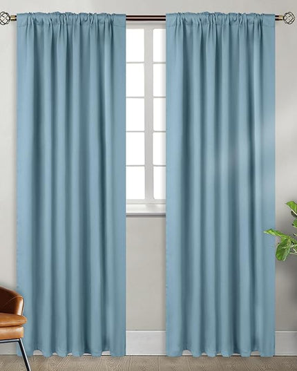 BGment Rod Pocket and Back Tab Blackout Curtains for Bedroom - Thermal Insulated Room Darkening Curtains for Living Room, 2 Window Curtain Panels (52 x 95 Inch, Greyish Blue)