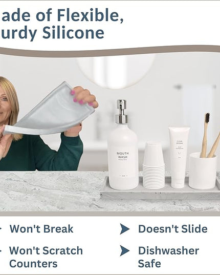 Countertop and Vanity Tray - 11.7" Silicone Bathroom Tray Countertop, Dish Soap Trays for Kitchen Counter, Sink Organizer Accessories Caddy, Toilet Laundry Shower Makeup Mat Oil Holder