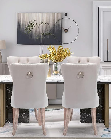 SoarFlash Velvet Dining Chairs Set of 2, Tall Back Side Chair, Modern Upholstered High-end Tufted Side Chair with Button Back Ring, Solid Wood Legs (Beige)