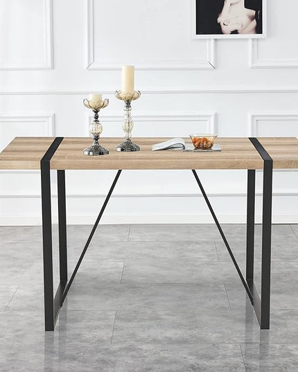 55'' Dining Table for 4-6, Wood Kitchen Table with Metal Legs, Dinner Table for 4-6 for Home Dining Room Living Room