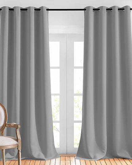 NICETOWN Bedroom Blackout Curtains Panels - Triple Weave Energy Saving Thermal Insulated Solid Grommet Blackout Draperies for Patio (1 Pair, W52 by L95 Inch, Silver Grey)