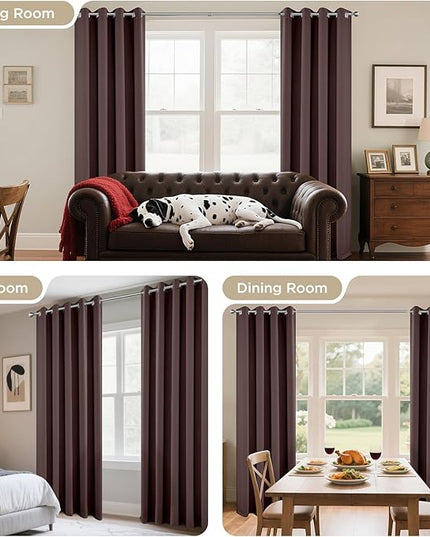 Joydeco Blackout Curtains 95 Inch Length 2 Panels Set, Thermal Insulated Long Curtains& Drapes 2 Burg, Room Darkening Grommet Drapes for Living Room Bedroom Window (W52 x L95 Inch, Chocolate)