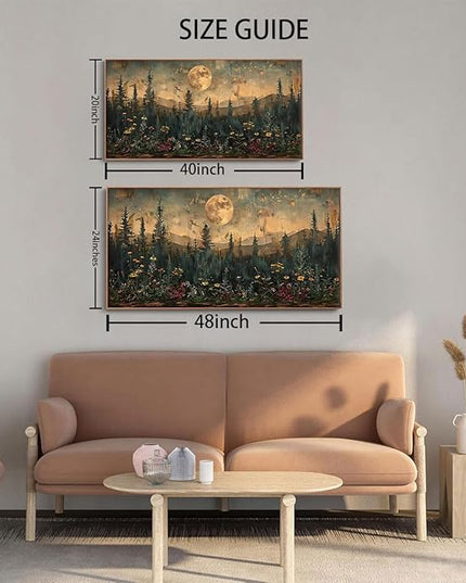 ILLBDR Framed Large Wall Art Vintage Wildflower Wall Art Nature Moon Painting Print Flowers Forest Picture Landscape Rustic Decor Farmhouse Living Room Bedroom Office 20"x40"