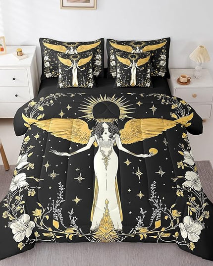 Feelyou Sun and Moon Kids Comforter Set 7pcs, Constellation Galaxy Bed Set Full for Boys Girl, Andromeda Boho Bedding with 1 Comforter,1 Fitted Sheet,1 Flat Sheet,2 Pillowcases,2 Throw Pillow Cover