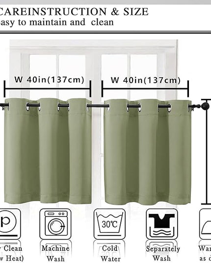 Simplebrand Sage Green Short Kitchen Curtains 24 Inch Length 2 Panels Set, Small Windows Room Darkening Curtain for Bathroom, Cabinet, Basement, RV Camper, Thermal Insulated Short Drapes, 40 x 24 Inch