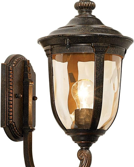 John Timberland Bellagio European Outdoor Carriage Light Fixture Vintage Bronze Curved Arm Hammered Glass Sconce for Exterior House Porch Patio Outside Deck Garage Yard Front Door Garden Home