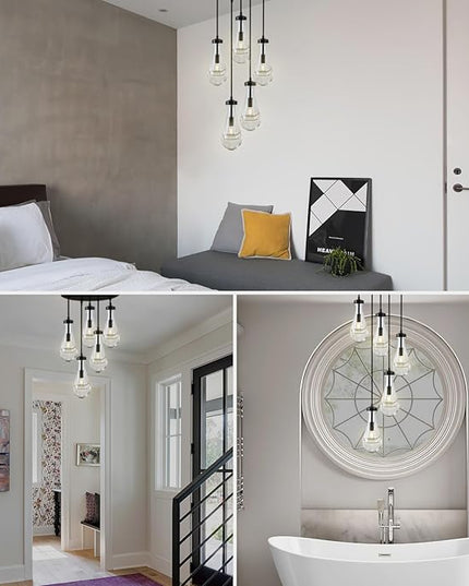Bronze 5 Light Raindrop Chandeliers, Black Cluster Pendant Light Teardrop Dining Room Light Fixture Pendant Lights Kitchen Island, Hanging Ceiling Pendant Lighting for Entryway Living Room