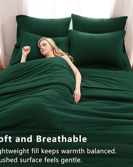 CozyLux Full Comforter Set Emerald Green, 7 Pieces Bed in a Bag Bedding Comforter Set with Sheets, All Season Boho 7PC Bed Sets with Comforter, Fitted Sheets, Flat Sheets, Pillow Shams and Pillowcases