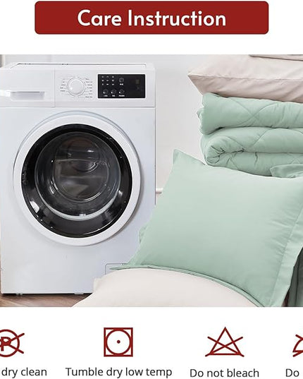 MUXHOMO 5 Pieces Twin Comforter Set, Reversible Bed in a Bag Twin Size, All Season Bedding Set with Comforter, Flat Sheet, Fitted Sheet, Pillowcases & Shams, Sage Green & Beige