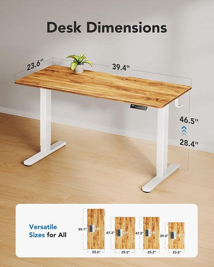 HUANUO Electric Standing Desk, 40" x 24" Whole Piece Desktop, Adjustable Height Computer Desk, 4 Height Memory Settings, Sit Stand Up Desk for Home Office, Light Vintage