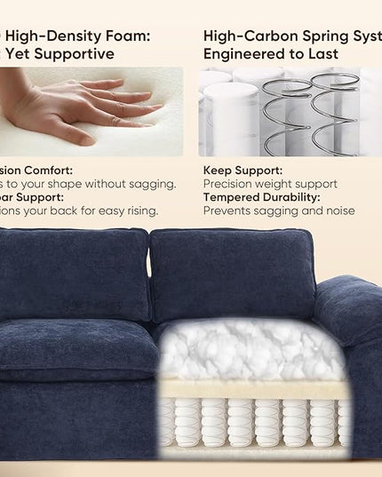 105.6”L Shape Modular Sectional Couch for Living Room, Modern Cloud Sectional 3 Seat Sofa with Oversized Chaise, Woven Texture Upholstery Boneless Couch (Blue, Left Facing Chaise)