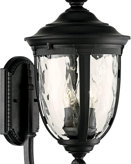 John Timberland Bellagio European Outdoor Wall Light Fixture Textured Black 21" Clear Hammered Glass Upbridge Arm for Exterior House Porch Patio Outside Deck Garage Yard Front Door Garden Home
