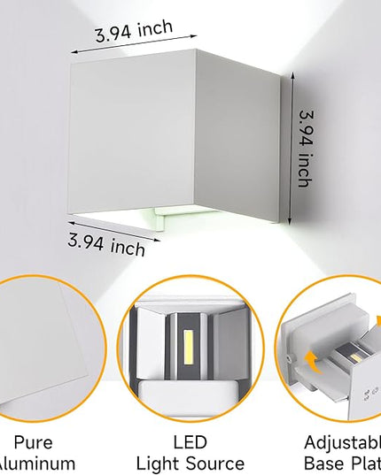 4-Pack LED Outdoor Wall Sconces Exterior/Interior,Modern square Wall Sconce Fixture Set, Variable Beam Outdoor Porch I65 Waterproof Lights, 12W Warm Light 3000K Up and Down Wall Lights(White)