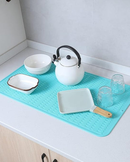 Silicone Dish Drying Mat for Multiple Usage,Easy clean,Eco-friendly,Heat-resistant Silicone Mat for Kitchen Counter or Sink,Refrigerator or Drawer Liner Mint 4XL 32 inches x 18 inches