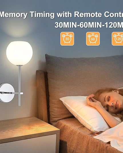 Chrome Battery Operated Wall Sconces Set of 2, Rechargeable Wireless Wall Lights with Milky White Frosted Glass Shade, 12 RGB and 3CCT Dimmable, Wall Lamps with Remote for Bedroom Living Room Hallway