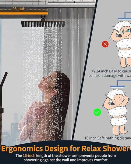 SR SUN RISE Oil Rubbed Bronze Shower System 12 Inches Brass Bathroom Luxury Rain Mixer Shower Combo Set Wall Mounted Rainfall Shower Head System Shower Faucet Rough-in Valve Body and Trim Included