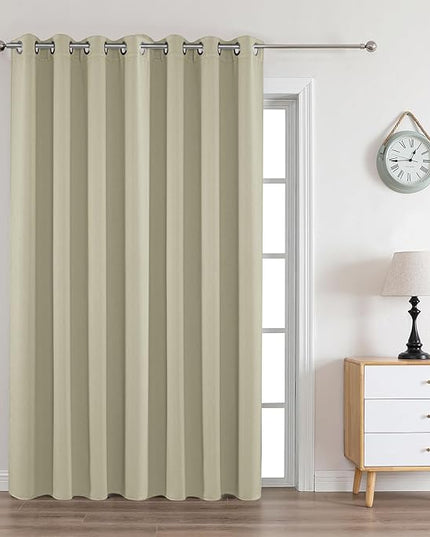 Joydeco Blackout Curtains 95 Inches Long 1 Panel, Thermal Insulated Long Curtains& Drapes 1 Piece, Room Darkening Grommet Drapes for Living Room Bedroom Window (W70 x L95 Inch, Light Beige)