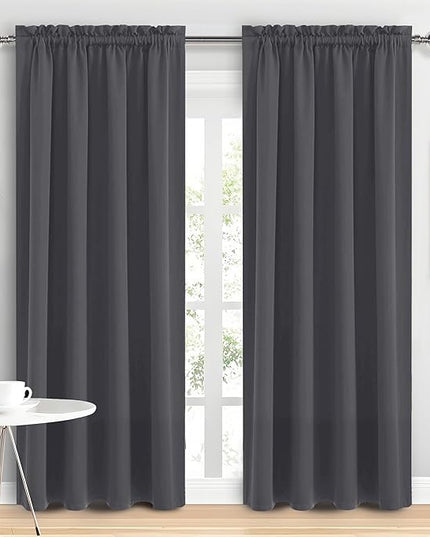 DWCN Blackout Curtains for Bedroom 84 Inch Length 2 Panels Set, Solid Thermal Insulated Energy Saving Rod Pocket Window Treatment Curtains Blackout Drapes (W52 x L84 Inch, Dark Grey)