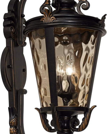 John Timberland Casa Marseille European Outdoor Wall Fixture Veranda Bronze Brown Ornate Scroll 36" Champagne Hammered Glass for Exterior House Porch Patio Outside Deck Garage Front Door Home