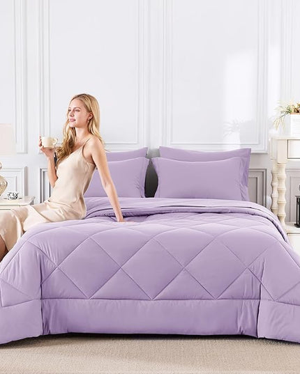 CozyLux Full Size Comforter Sets Light Purple - 7 Pieces Lavender Bed in a Bag Full, Luxury Soft Bed Set for All Seasons, Bedding Set with Down Alternative Comforter, Sheets, Pillowcases & Shams