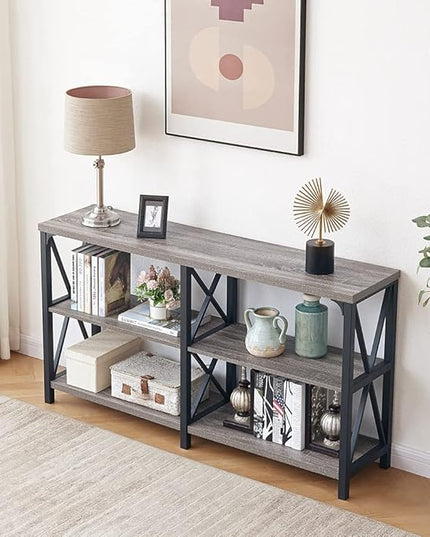 LVB Farmhouse Sofa Table, Rustic Console Table for Living Room, Entryway Table with Storage, Hallway Entry Table for Foyer, Light Grey Oak, 47 Inch