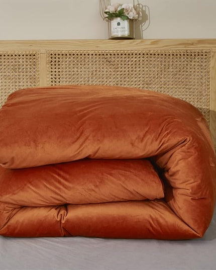 Houseri Burnt Orange Velvet Comforter Set Queen Fluffy Rust Bedding Comforter Queen Size Women Girls Terracotta Micromink Sherpa Comforter Sets Flannel Plush Fuzzy Caramel Reddish Bed Comforter Queen