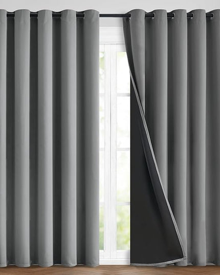 Yakamok 100% Blackout Curtains 84 Inches Long, 2 Thick Layers Heat and Full Light Blocking Soft Thermal Insulated Drapes for Bedroom(70" Wide Each Panel, Grey, 2 Panels)