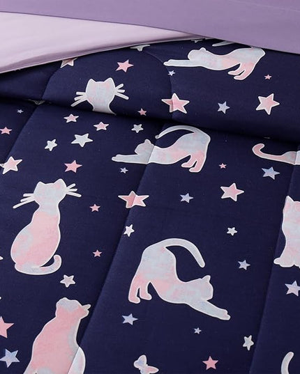 Full Size Comforter Set for Girls-7 Pieces Cute Cat Full Bedding Sets for Kids, Ultra Soft Bed in A Bag with Sheets