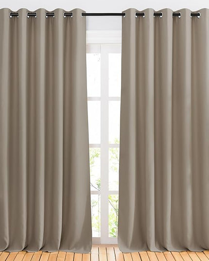 NICETOWN Blackout Taupe Curtains & Drapes 90 inches Long for Bedroom - Noise Reducing Thermal Insulated Grommet Room Darkening Window Treatments for Sliding Glass Door (2 Panels, 66 x 90 Inch)